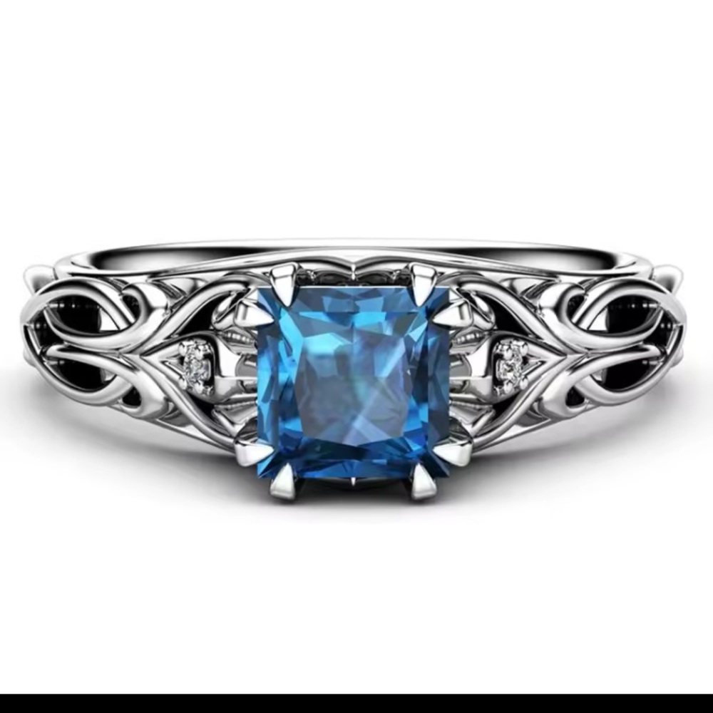 Silver Tone Ring Blue Pink Dainty Pretty Women Girls Teen Size 7